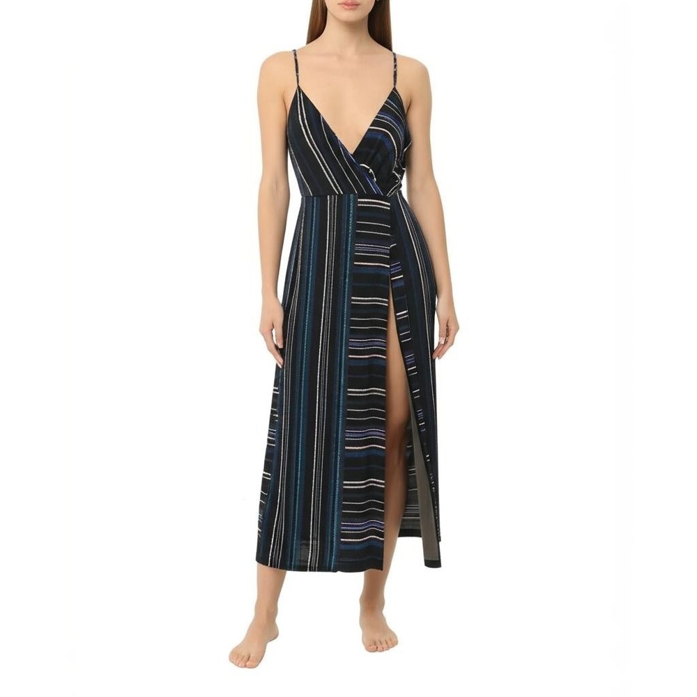 BCBGeneration Midi Dress XXS Multicolor Striped Jersey V-Neck Spaghetti Wrap